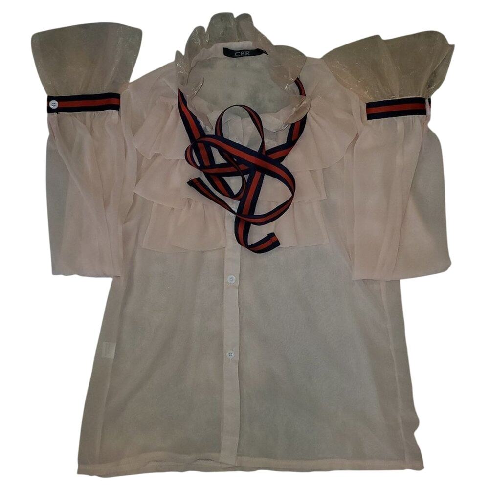 CBR Tan Sheer Blouse w/ Amazing Details Medium